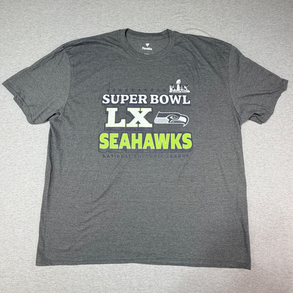 Fanatics Seattle Seahawks Super Bowl LX T-Shirt Mens 3XL Gray NFL Graphic Tee